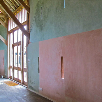 Hand Mixed Coloured blocks of limewash paint – Barn Interior